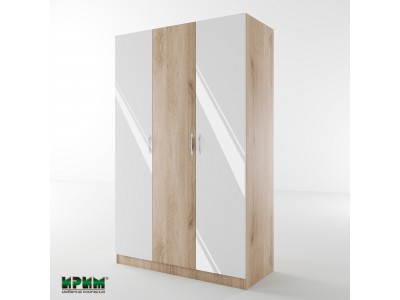 Трикрилен гардероб Сити 1002 (бяло гланц/сонома арвен)